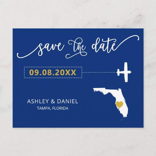 Navy Florida Wedding Save the Date Map Briefkaart (Voorkant)