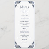 Navy Flourish Wedding Dinner Menu Kaarten (Voorkant)