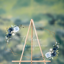 Navy Flowers, Blauwe Bloemen, Boho, Verjaardag Wel Acryl Bord