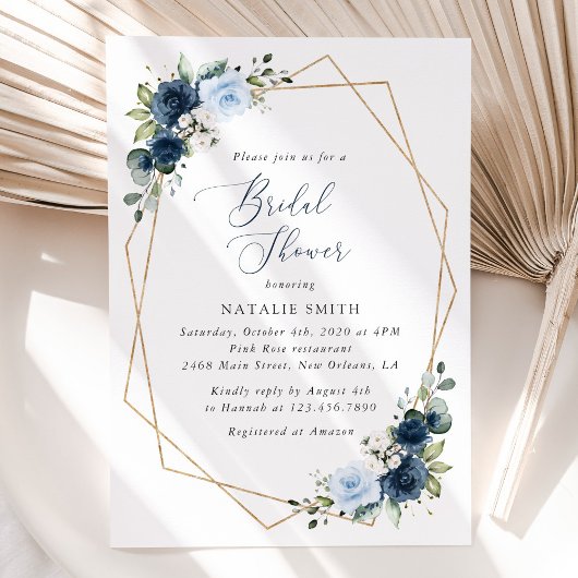 Navy Flowers, Blue Flowers, Boho, Vrijgezellenfees Kaart