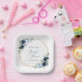 Navy Flowers, Blue Flowers, Boho, Vrijgezellenfees Papieren Bordje (Feest)