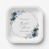 Navy Flowers, Blue Flowers, Boho, Vrijgezellenfees Papieren Bordje (Voorkant)