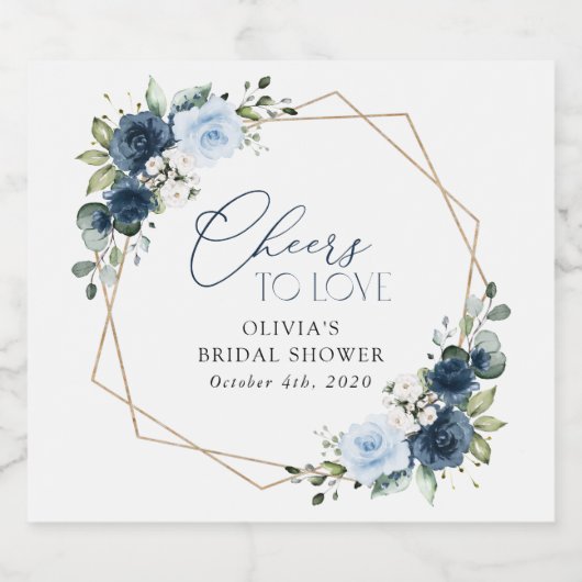 Navy Flowers, Blue Flowers, Boho, Vrijgezellenfees Sparkling Wijnetiket (Enkel label)