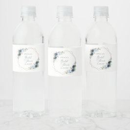 Navy Flowers, Blue Flowers, Boho, Vrijgezellenfees Waterfles Etiket