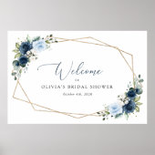 Navy Flowers, Blue Flowers, Vrijgezellenfeest Welk Poster (Voorkant)