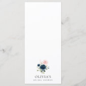Navy Flowers, Pink Flowers, Bridal Shower Menu (Achterkant)