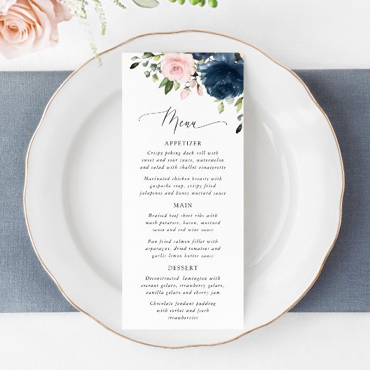 Navy Flowers, Pink Flowers, Bridal Shower Menu