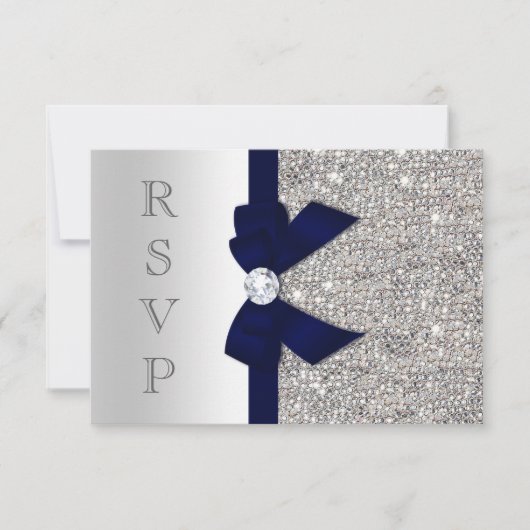Navy foncé faux nœud sequins argent diamant RSVP (Devant)