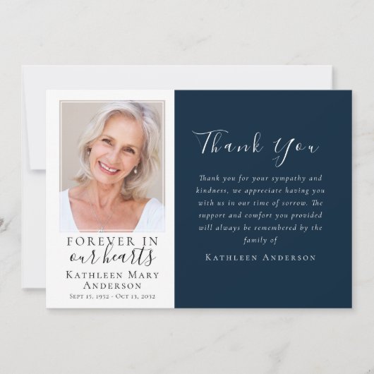 Navy Forever in Our Hearts Photo Funeral Bedankkaart (Voorkant)