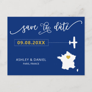 Navy France Wedding Save the Date Map Briefkaart