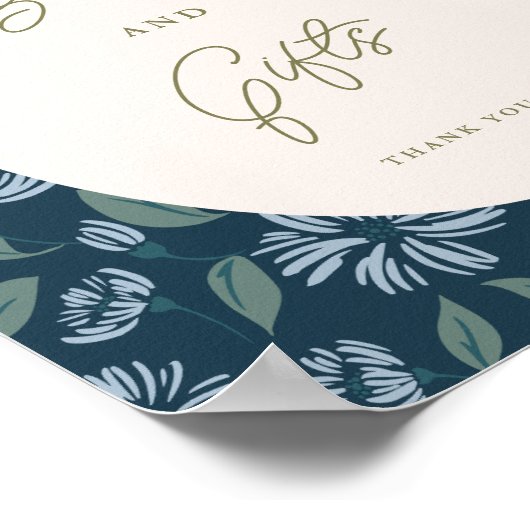 Navy Frost Bloom Floral Baby shower Custom Sign Poster (Hoek)