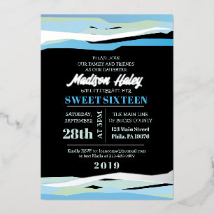 Navy Fuchsia Sweet Sixteen 16 Uitnodiging Zilver