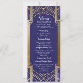 Navy Gatsby Menu Wedding Reception Art Deco 1920 Kaart (Voorkant)