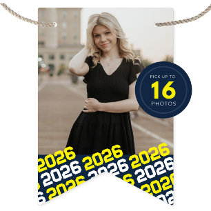 Navy & geel 16 foto Afstuderen hangbanner Vlaggetjes