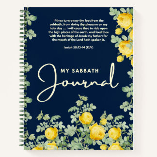 Navy & Geel Aquarel Bloemensabbatsjournaal Notitieboek