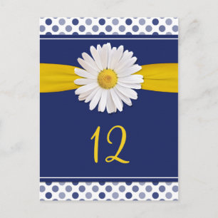 Navy, Geel, Witte Polka Dot Daisy Tafel Kaarten