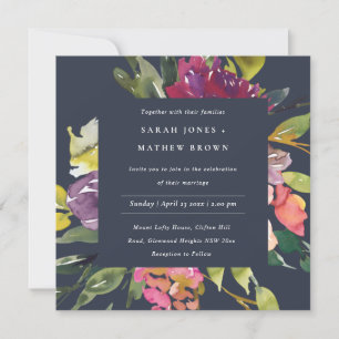 NAVY GELE BLUSH BURGUNDY BLOEMEN BRUIDSBOS KAART