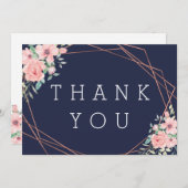 Navy Geometrisch Koper Bloemen Bruiloft Bedankkaart (Voorkant / Achterkant)