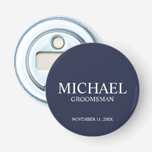 Navy Gepersonaliseerde Groomsman's Naam en Monogra Button Flesopener