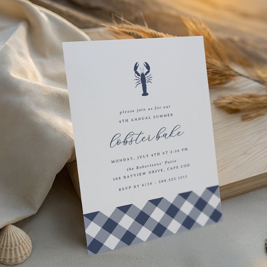 Navy Gingham | Klassieke Summer Lobster Bake Party Kaart