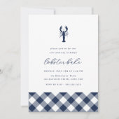 Navy Gingham | Klassieke Summer Lobster Bake Party Kaart (Voorkant)