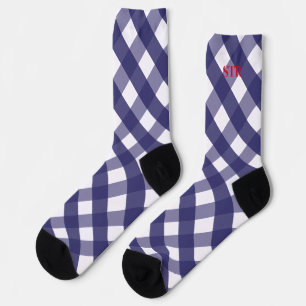Navy Gingham Monogrammed Pattern Socks Sokken