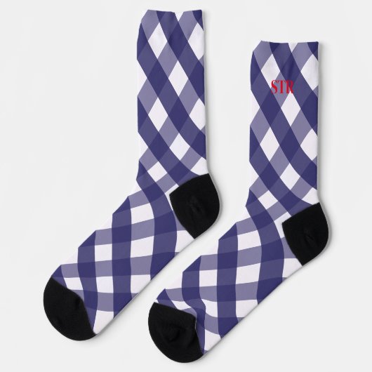 Navy Gingham Monogrammed Pattern Socks Sokken (Links)