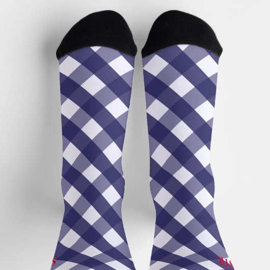 Navy Gingham Monogrammed Pattern Socks Sokken (Top)