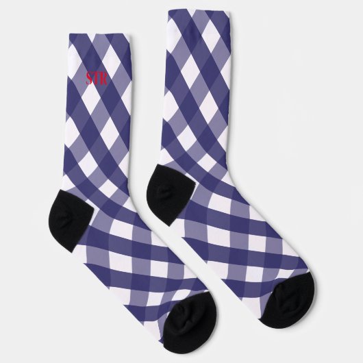 Navy Gingham Monogrammed Pattern Socks Sokken (Rechts)