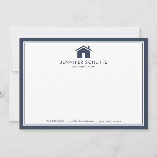 Navy Gingham Personalized Real Estate Agent Flat Notitiekaartje (Voorkant)