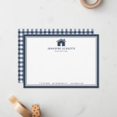 Navy Gingham Personalized Real Estate Agent Flat Notitiekaartje (Voorkant / Achterkant in situ)