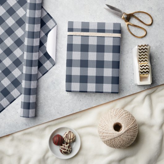 Navy Gingham Pset Holiday Cadeaupapier (Crafts)