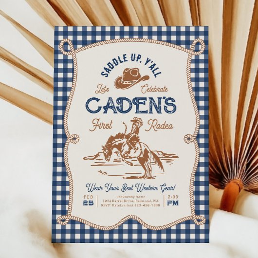 Navy Gingham Rope Rodeo Invitation