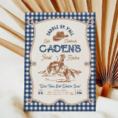 Navy Gingham Rope Rodeo Invitation Kaart