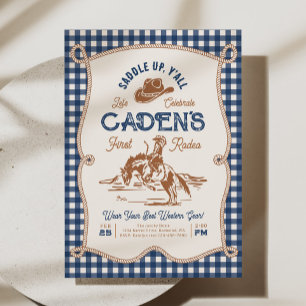 Navy Gingham Touw Rodeo Uitnodiging