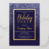 Navy glitter goud bedrijf Kerst Folie Uitnodiging (Voorkant)
