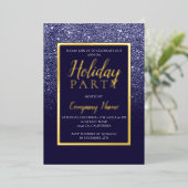 Navy glitter goud bedrijf Kerst Folie Uitnodiging (Staand Voorkant)