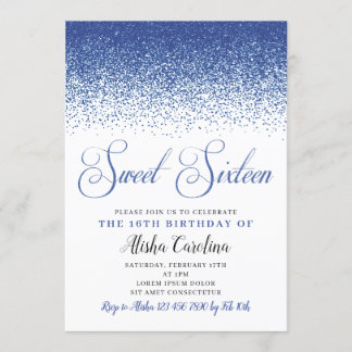 Navy Glitter Sweet Sixteen - uitnodiging
