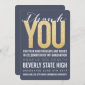 Navy Glitter Typography Afstuderen - Hartelijk dan Bedankkaart (Voorkant / Achterkant)