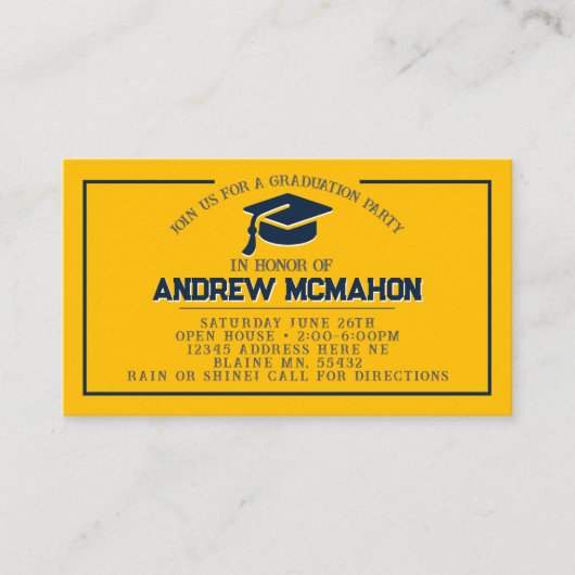 Navy & Gold Afstuderen Mini Afstuderen Uitnodiging (Voorkant)