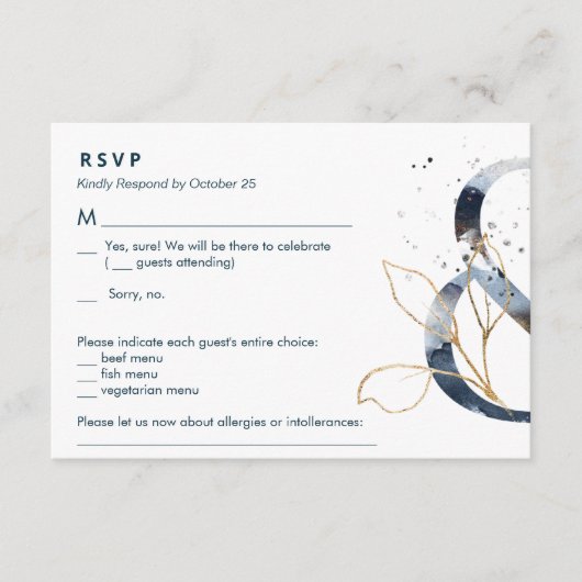 Navy Gold Ampersand Suite RSVP Informatiekaartje (Voorkant)