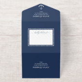 Navy Gold Anchor Nautical Wedding All In One Uitnodiging (Buiten)