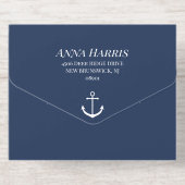 Navy Gold Anchor Nautical Wedding All In One Uitnodiging (Achterzijde)