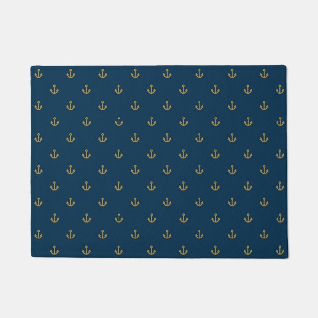 Navy Gold Anchor Pattern Deurmat (Voorkant)