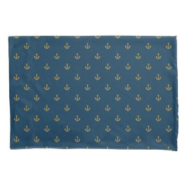 Navy Gold Anchor Pattern Kussensloop