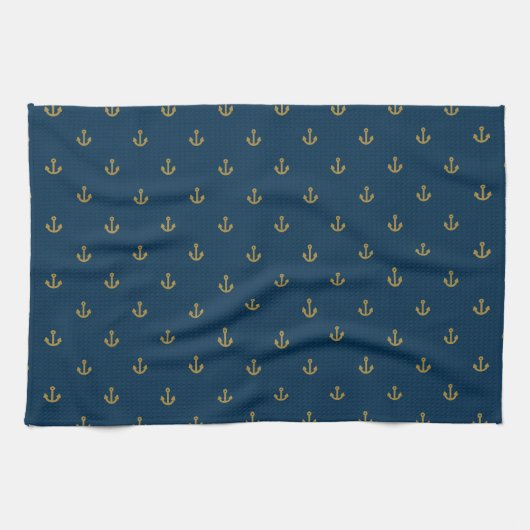 Navy Gold Anchor Pattern Theedoek (Horizontaal)