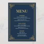 Navy Gold Art Deco 80th Birthday Dinner Party Menu (Voorkant)