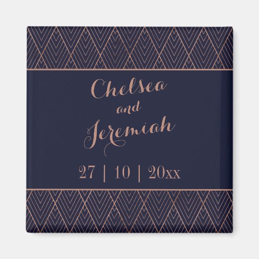 Navy Gold Art Deco Save the Date Magneet (Voorkant)