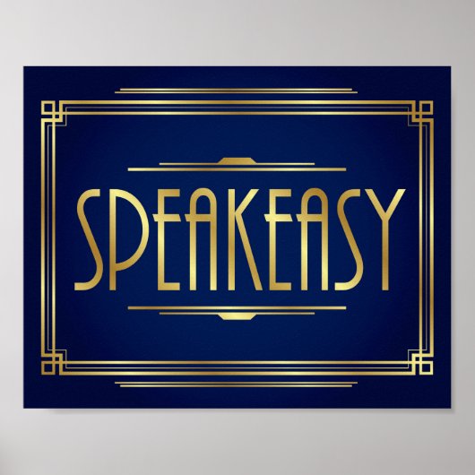 Navy Gold Art Deco SPEAKEASY Sign Print (Voorkant)