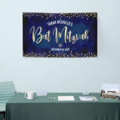Navy Gold Bat Mitzvah Modern Folie Glitter Script Spandoek (Beurs)